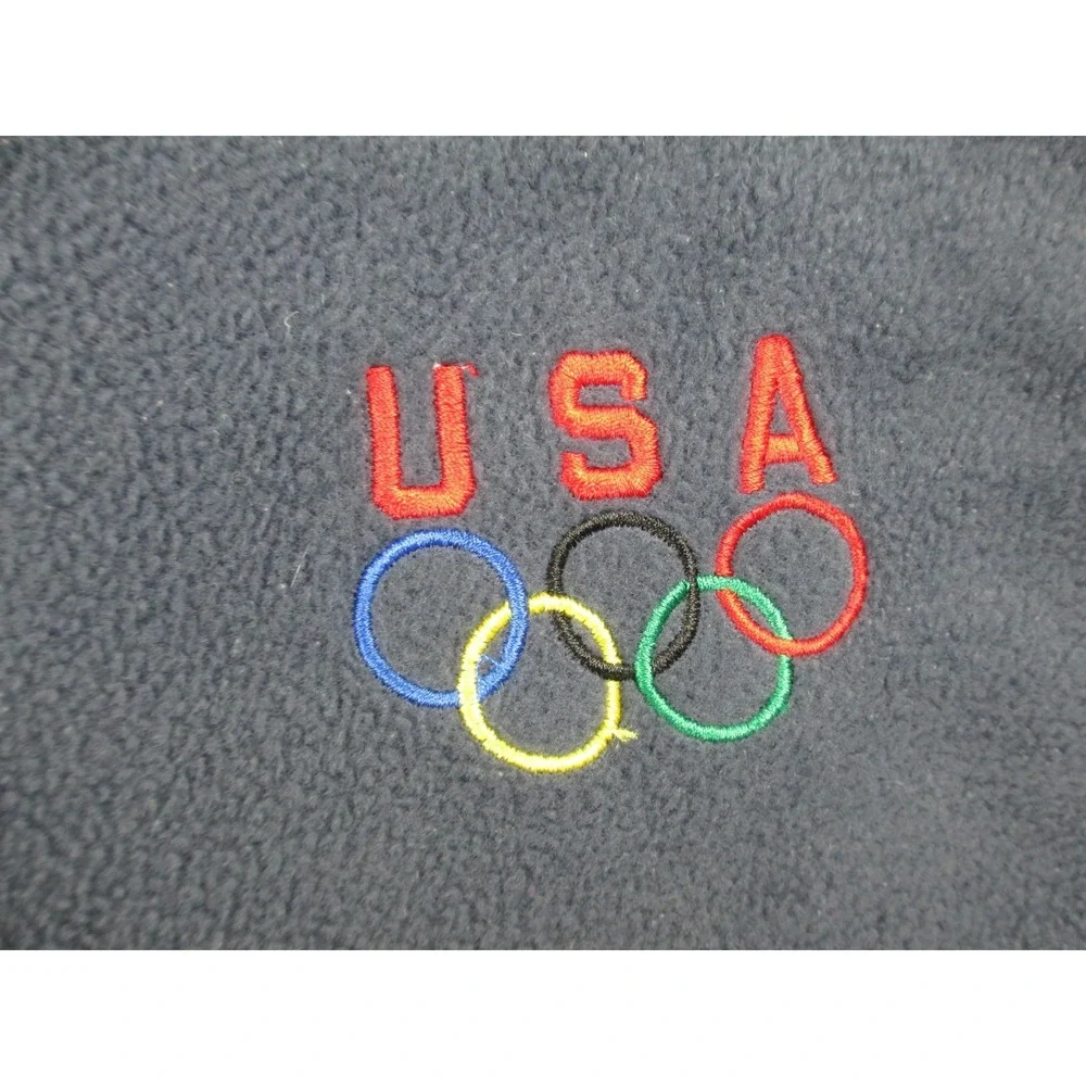 VINTAGE Olympics Sweater Mens 2XL XXL Blue Fleece Full Zip USA 90s*